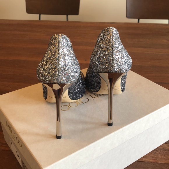 Jimmy Choo Silver Glitter Pointed Toe Pumps 100mm Size 38 New With Box - Picture 3 of 7